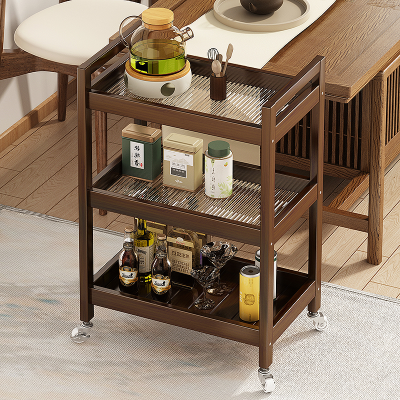 小推车置物架客厅边几落地家用多层茶水柜可移动茶杯具收纳置物架