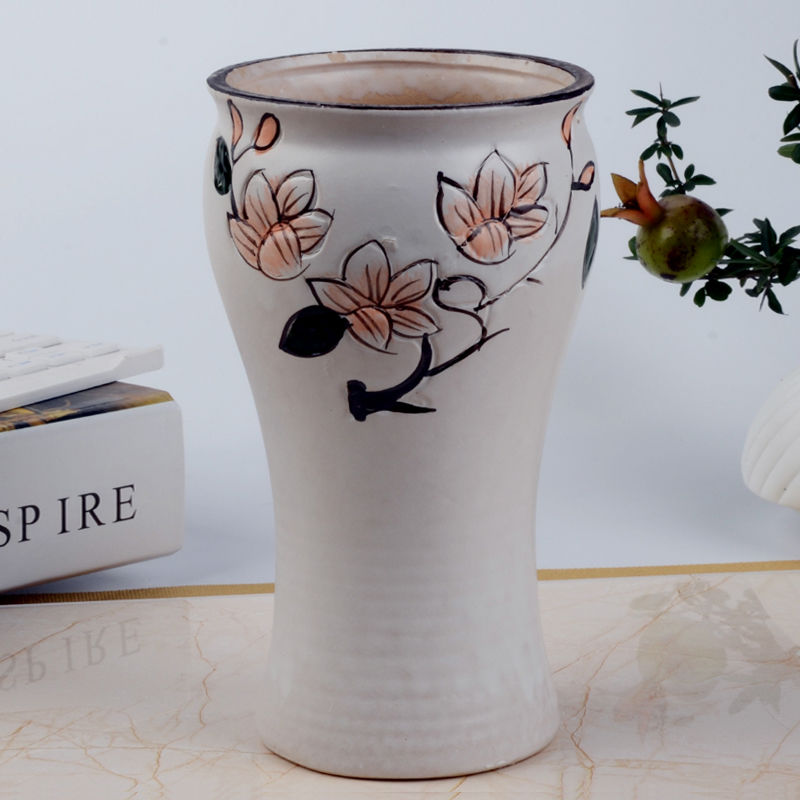 白色多肉植物花盆欧式简约手绘高款法师陶瓷花盆干燥花花插器.