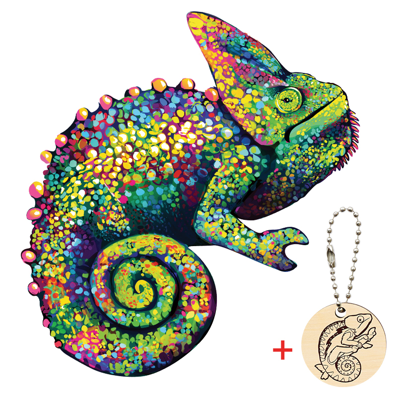 Unique Wooden Animal Jigsaw Puzzles Mysterious Chameleon 3D