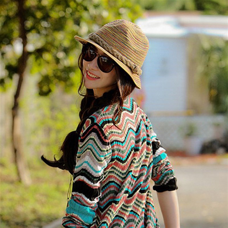 夏季包邮小辣椒七彩韩版手工亚麻花辫遮阳草帽礼帽夏季女沙滩帽子