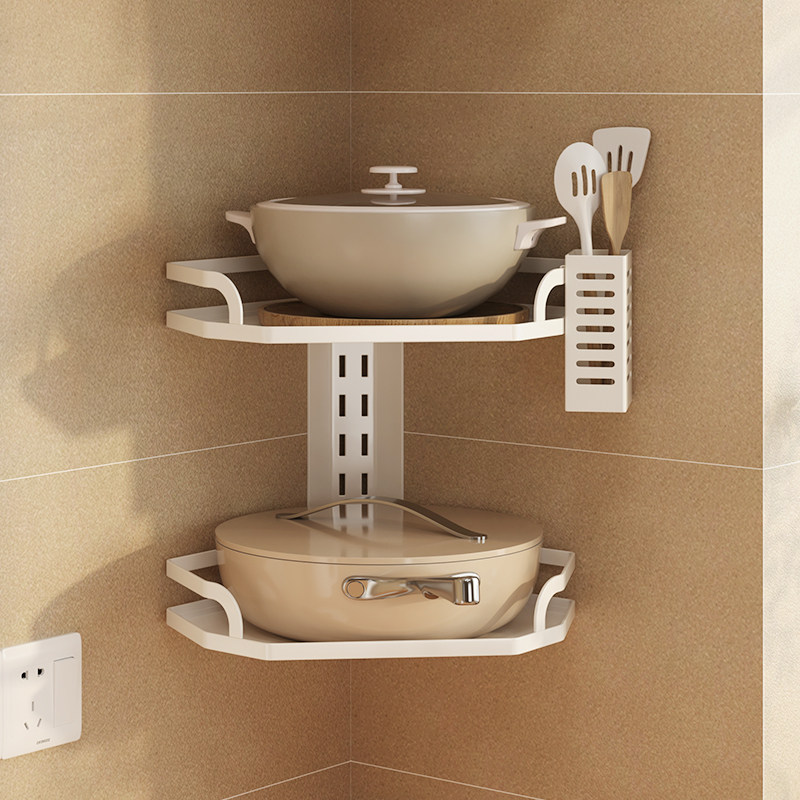 锅架壁挂可调节三角厨房家用多层置物架转角竖放挂墙锅具收纳层架