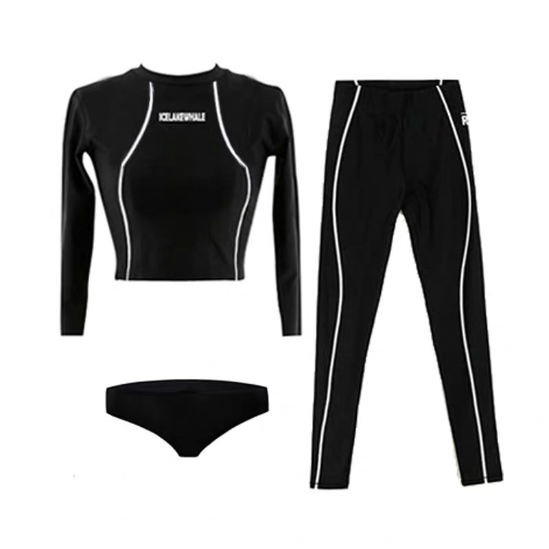 。五件潜水服女分体浮潜泳衣女性套感显瘦长袖防晒速干冲浪服水母