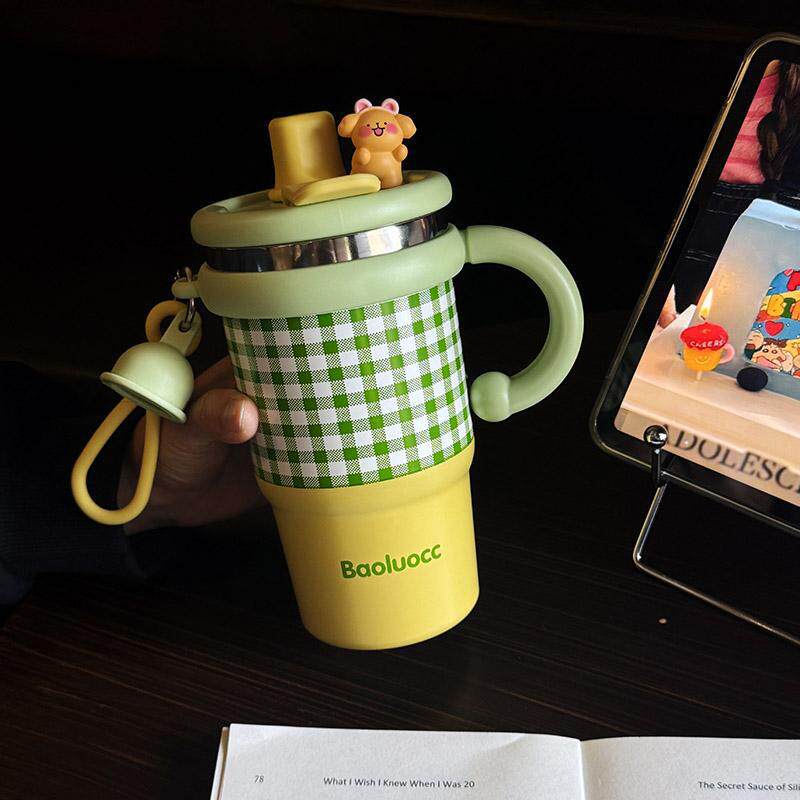 保温杯不锈钢保冷冰霸杯双饮学生吸管水杯大容量2025新款女高颜值