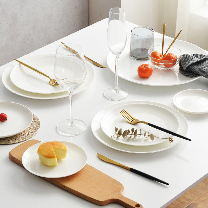 骨碟陶瓷白瓷盘骨瓷盘子菜盘平盘浅盘家用西餐餐盘纯白色碟子餐具