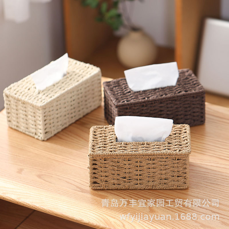 手工仿藤草编织纸巾盒家用客厅车载纸抽盒纸巾盒餐巾纸茶几抽纸盒