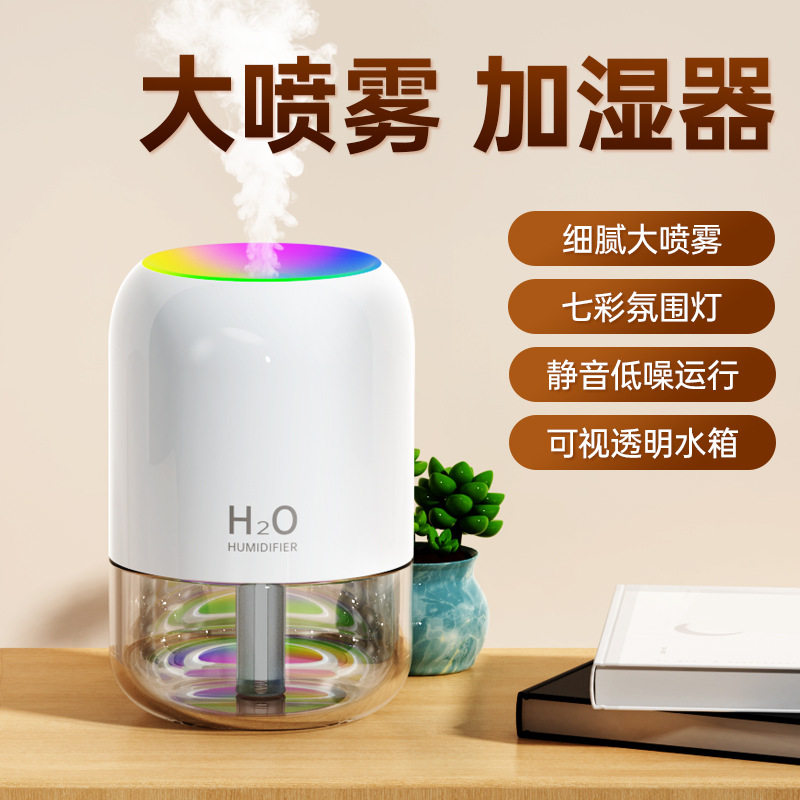 加湿器家用静音保湿卧室办公室桌面USB小型新款七彩氛围灯 喷雾器