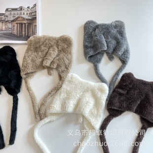 冬季软绵绵帽子儿童小尾巴毛绒绒护耳毛线帽男童女童帽