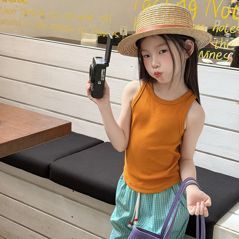 艾摩贝贝女童夏日韩版基础款纯色背心内搭外穿弹力修身清爽小背心