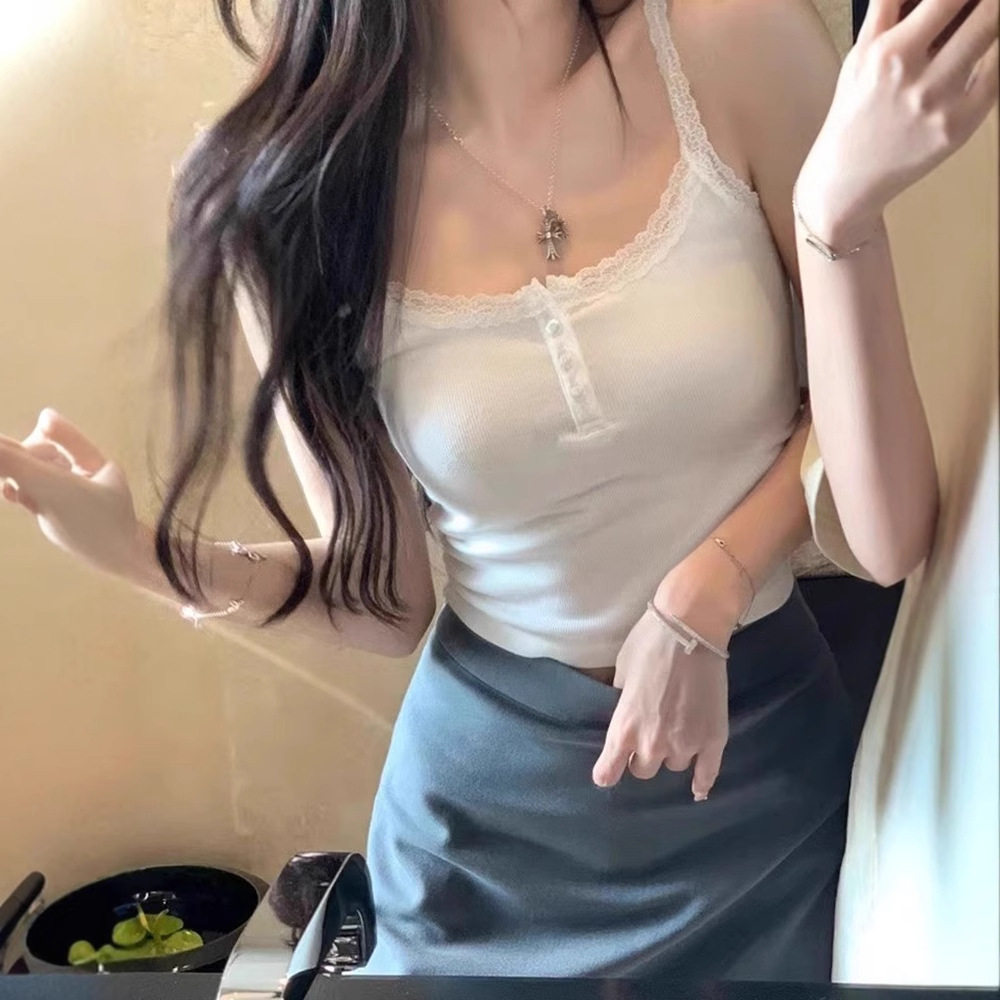 白色纯欲风蕾丝小背心吊带女夏季甜辣修身内搭带胸垫打底外穿上衣