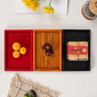 黑色托盘长方形实木盘子红色餐盘端菜盘茶盘水杯木质托盘