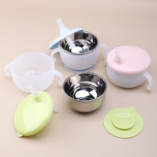 宝宝碗婴儿专用辅食儿童碗食品级不锈钢316防摔带吸管多功能餐具