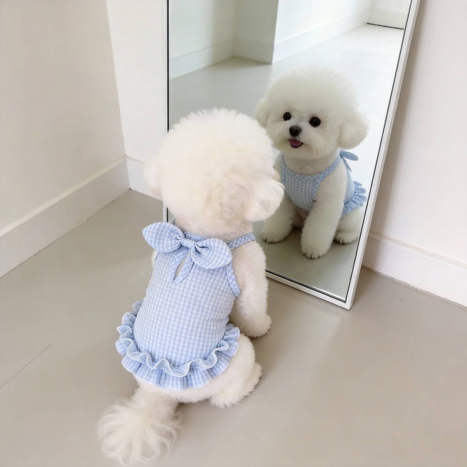 小狗狗衣服格子裙夏季薄款透气防掉毛泰迪比熊猫咪连衣裙宠物衣服