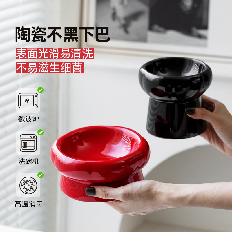 陶瓷猫碗高低脚防打翻护颈椎猫粮碗猫咪狗猫盆饮水双碗宠物用品碗