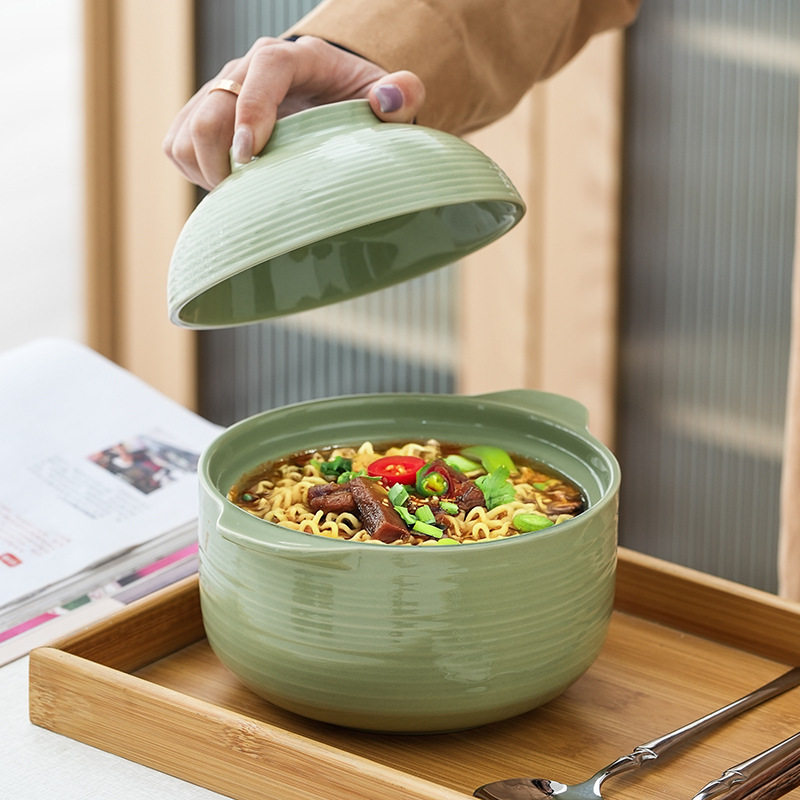 陶瓷泡面碗带盖宿舍用学生高颜值面碗可微波炉饭碗食堂打饭专用碗