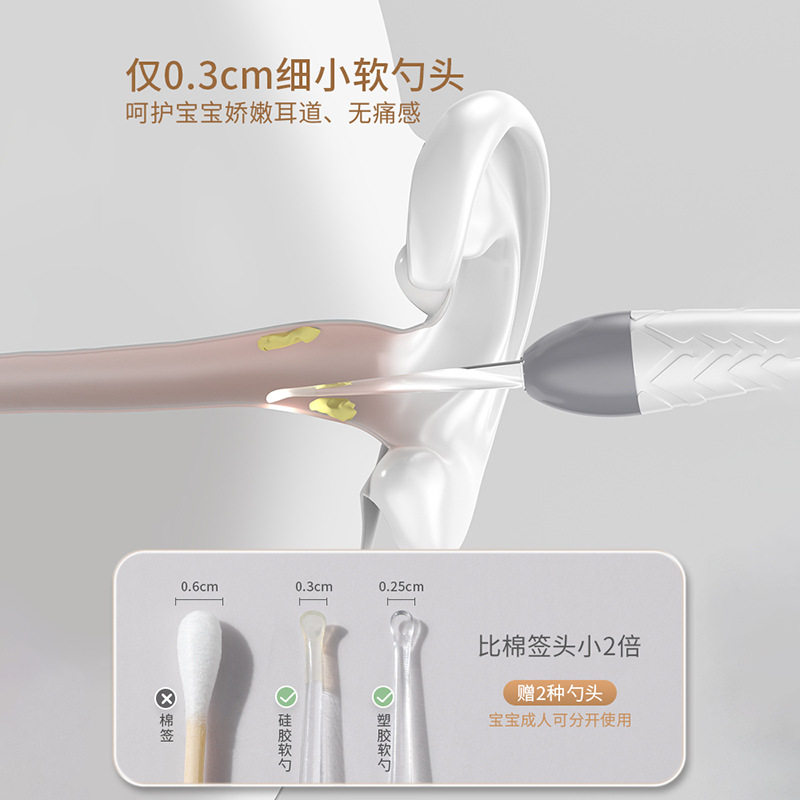现货发光耳勺无线充电儿童采耳工具可视硅胶挖耳勺发光鼻屎夹耳镊