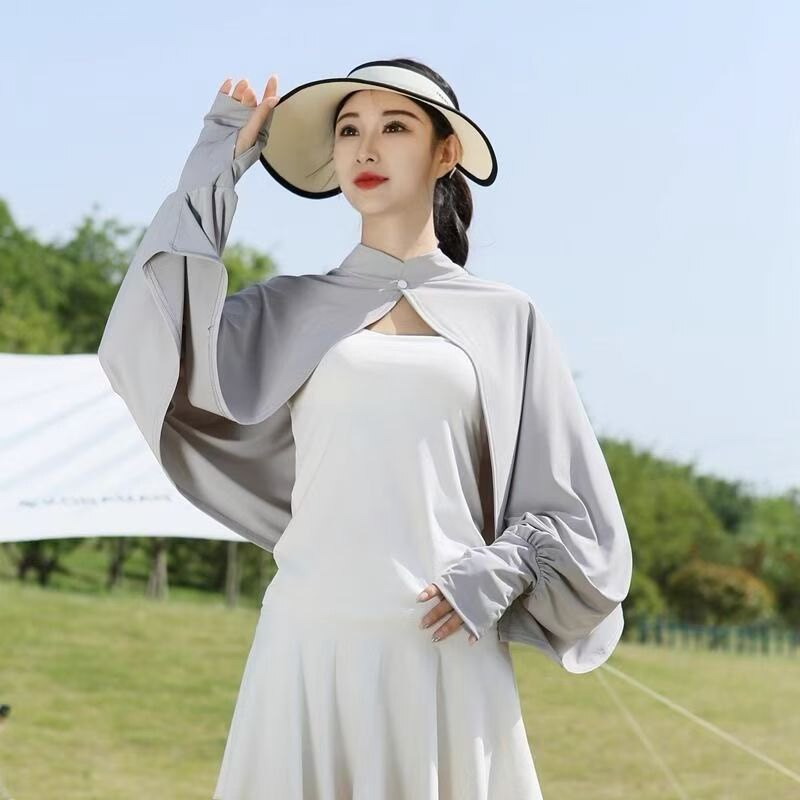 防晒披肩女夏季骑车开车防紫外线罩衫斗篷透气宽松长袖冰丝薄外套