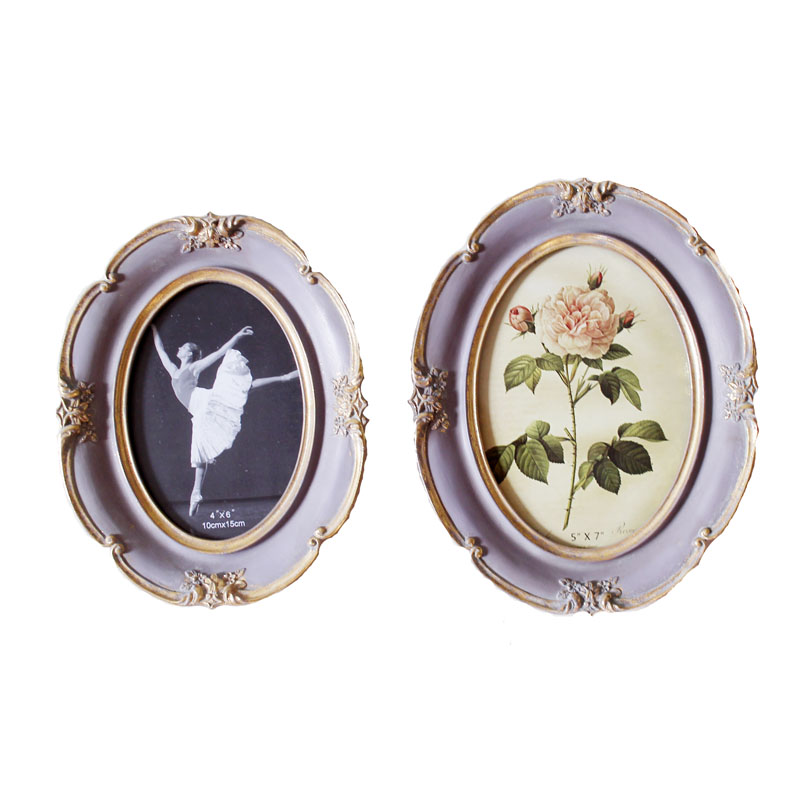 美式欧式古典6寸7寸灰紫色椭圆艺术相框浪漫复古 画框创意摆台