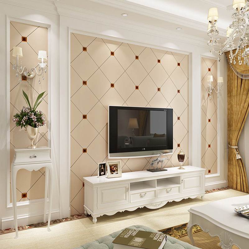 五宫格电视背景墙壁纸壁布现代简约客厅镶钻8d网红影视墙装饰壁画