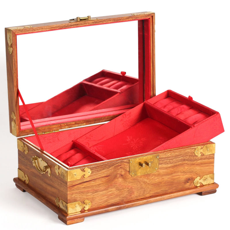红木首饰盒带锁花梨木中式仿古饰品收纳盒 实木质百宝箱婚庆礼品