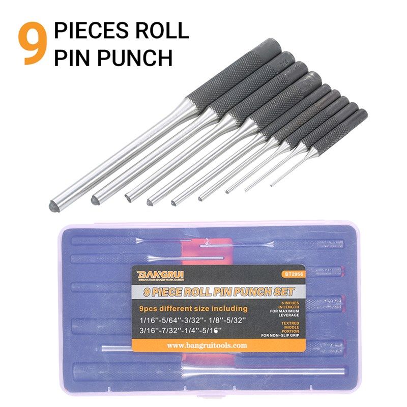 9 Pieces Roll Pin Punch Set Steel Punches Hand Pin Removing