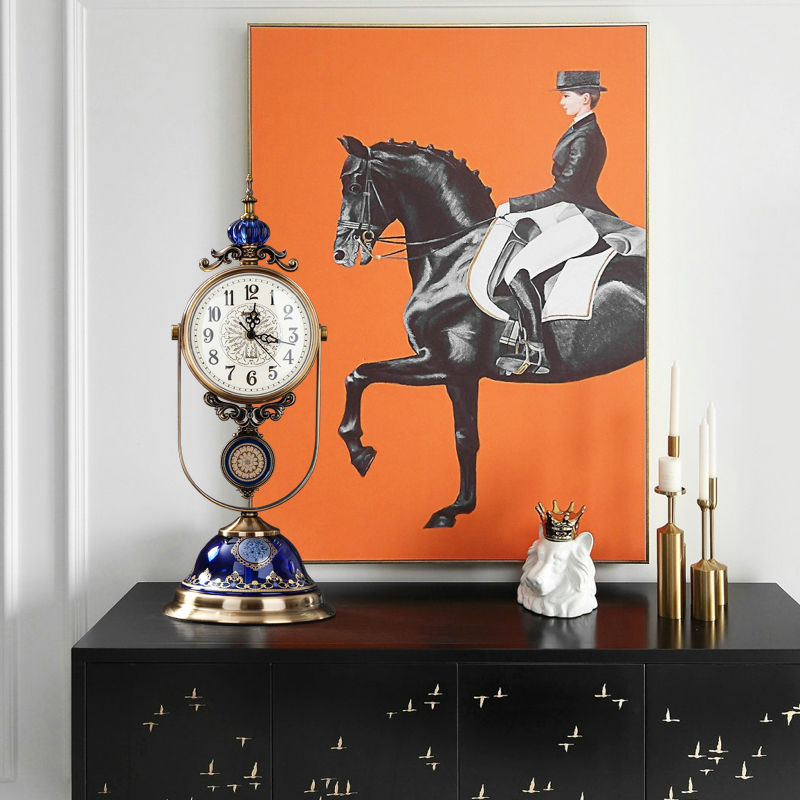 欧式座钟桌面客厅钟表摆件美式轻奢台钟创意摆设大号摆钟台式时钟