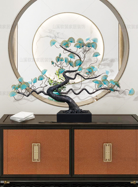 中式金属铁艺迎客松招财创意摆件酒店会所大堂玄关过道装饰艺术品