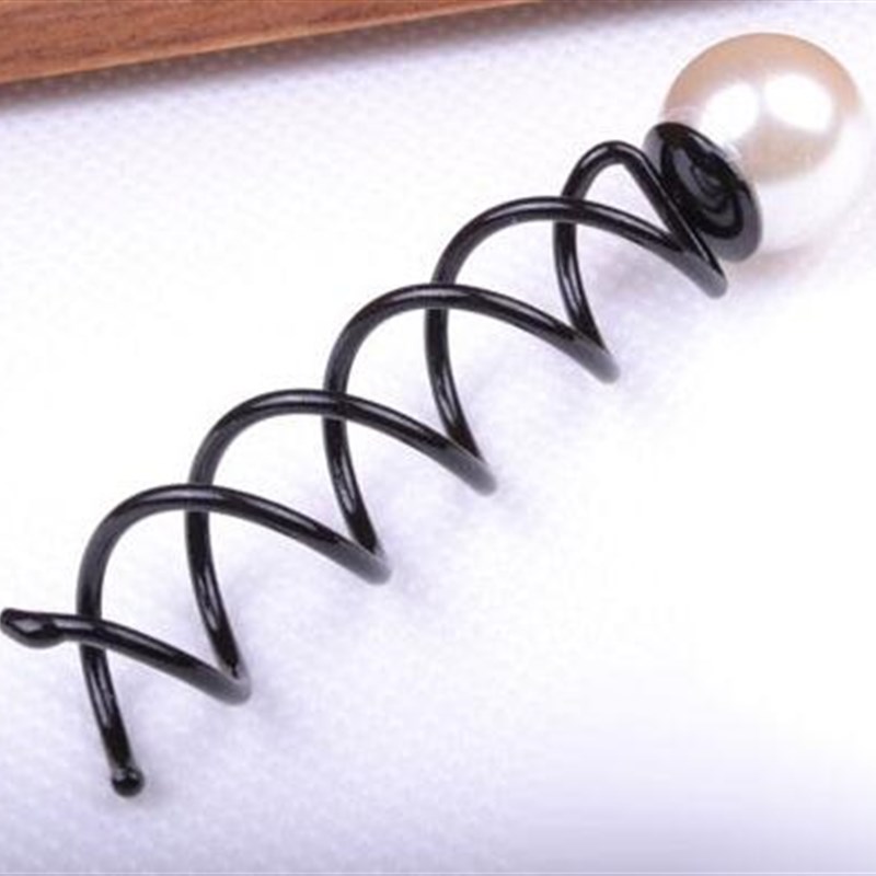 9pcs Black Metal Twist Hair Pin Grips Spirals Bobby+Pearl