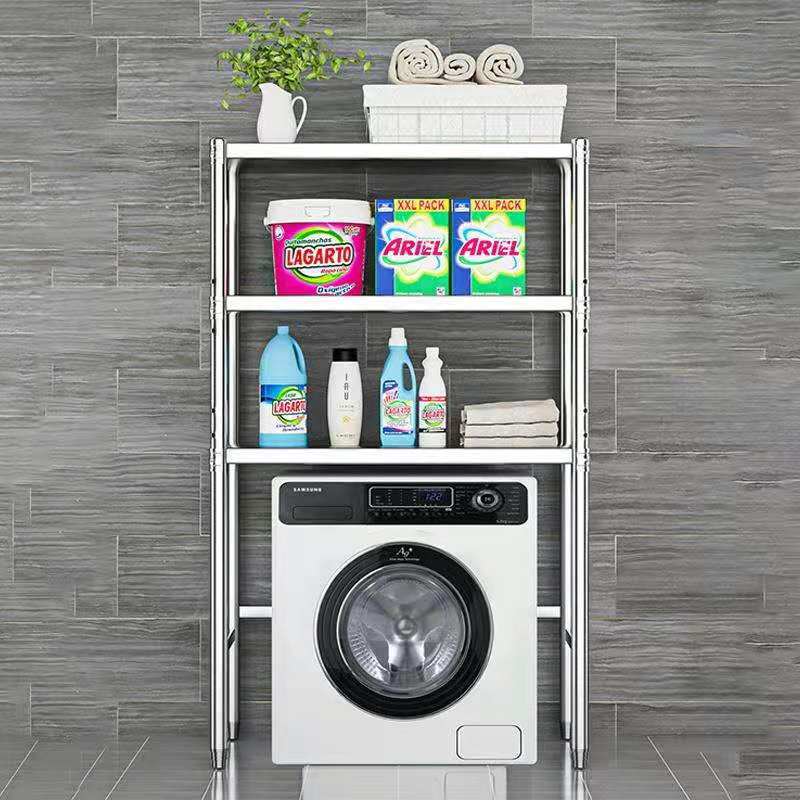 翻盖滚筒洗衣机上方不锈钢置物架厨房微波炉储物落地收纳架带围栏