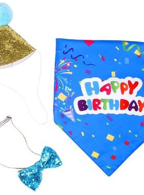 7Pcs/Set Pet Bandana Hat Dog Birthday Set Neckerchief Puppy
