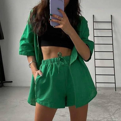 Summer Casual Tracksuit Womens Shorts Suits Green Streetwea