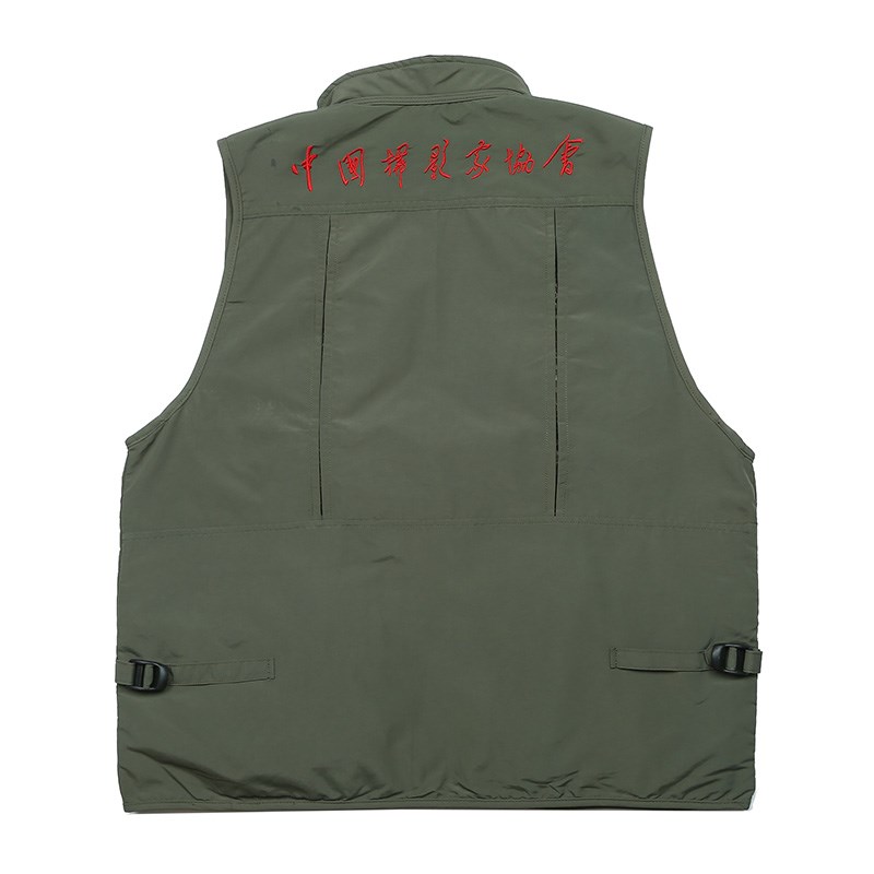 中国摄影家协会纯棉多袋摄影背心摄影马甲中摄协绣字军绿V领中年