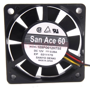 109P0612H755 原装三洋 6015 12V 0.09A 6CM 3线轴流风机散热风扇
