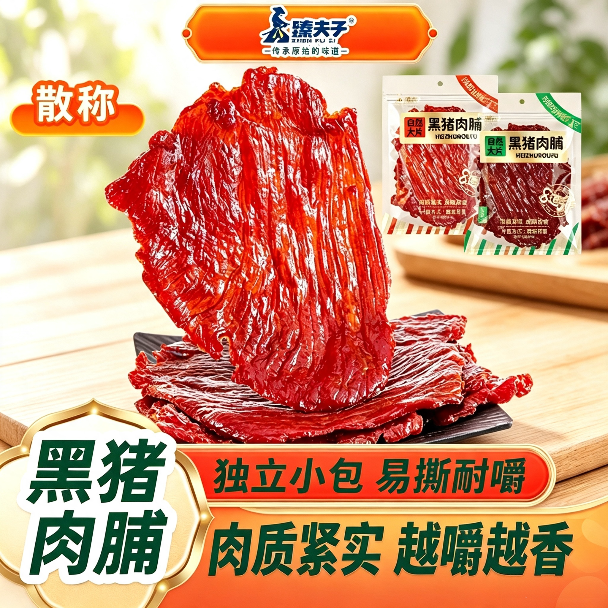 臻夫子原切黑猪肉脯纯肉猪肉铺干