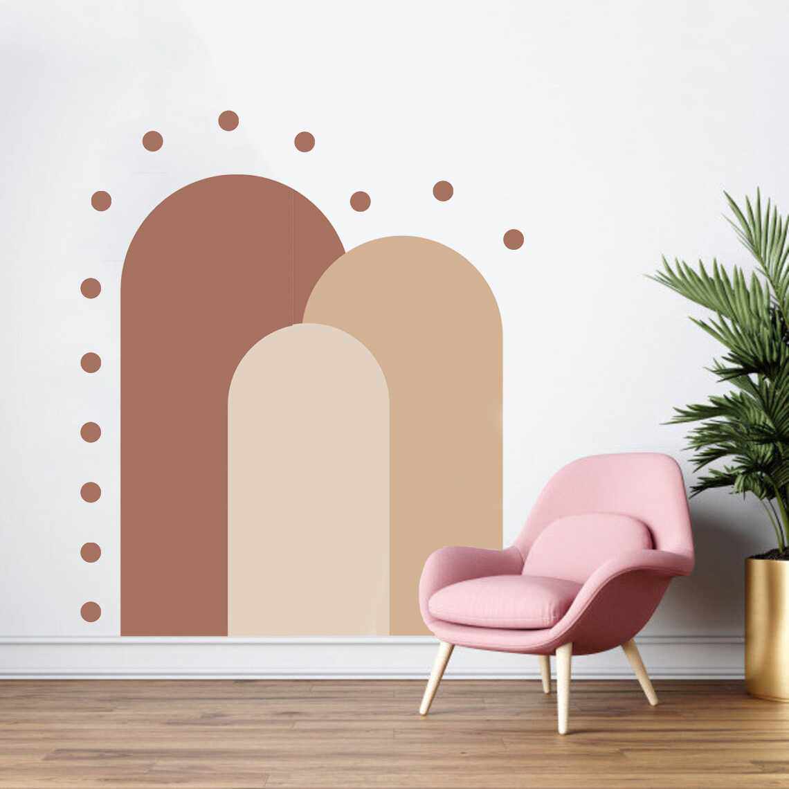 波西米亚风客厅装饰壁饰boho卧室背景拱形几何波点墙纸pvc自粘