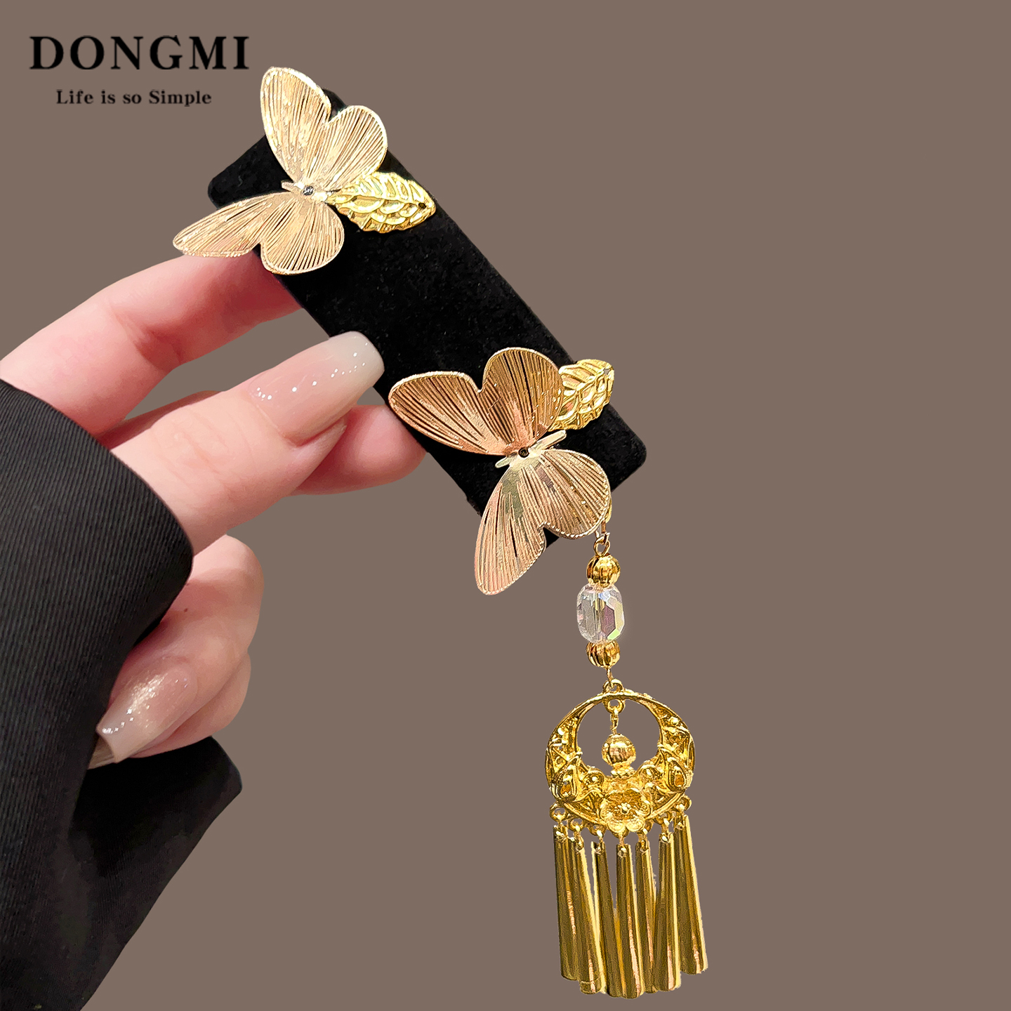 复古中式蝴蝶流苏发夹女