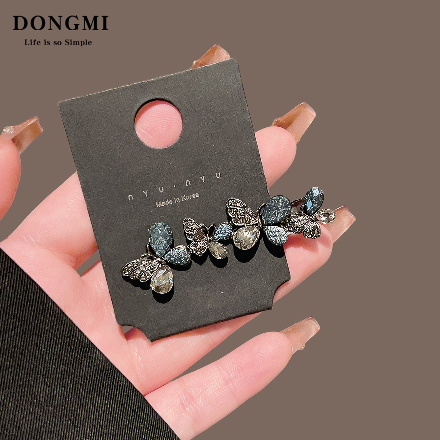 高级感时尚琉璃水钻蝴蝶发夹女新款侧边刘海夹子气质碎发卡鸭嘴夹