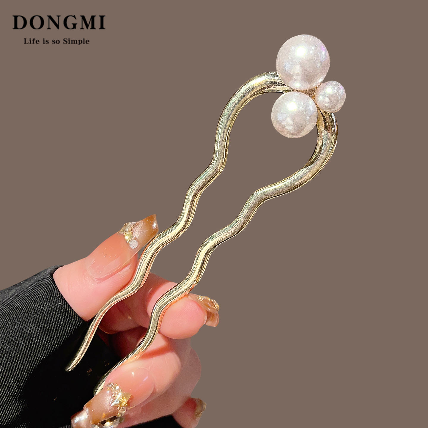 高级感珍珠花朵发簪女古风简约