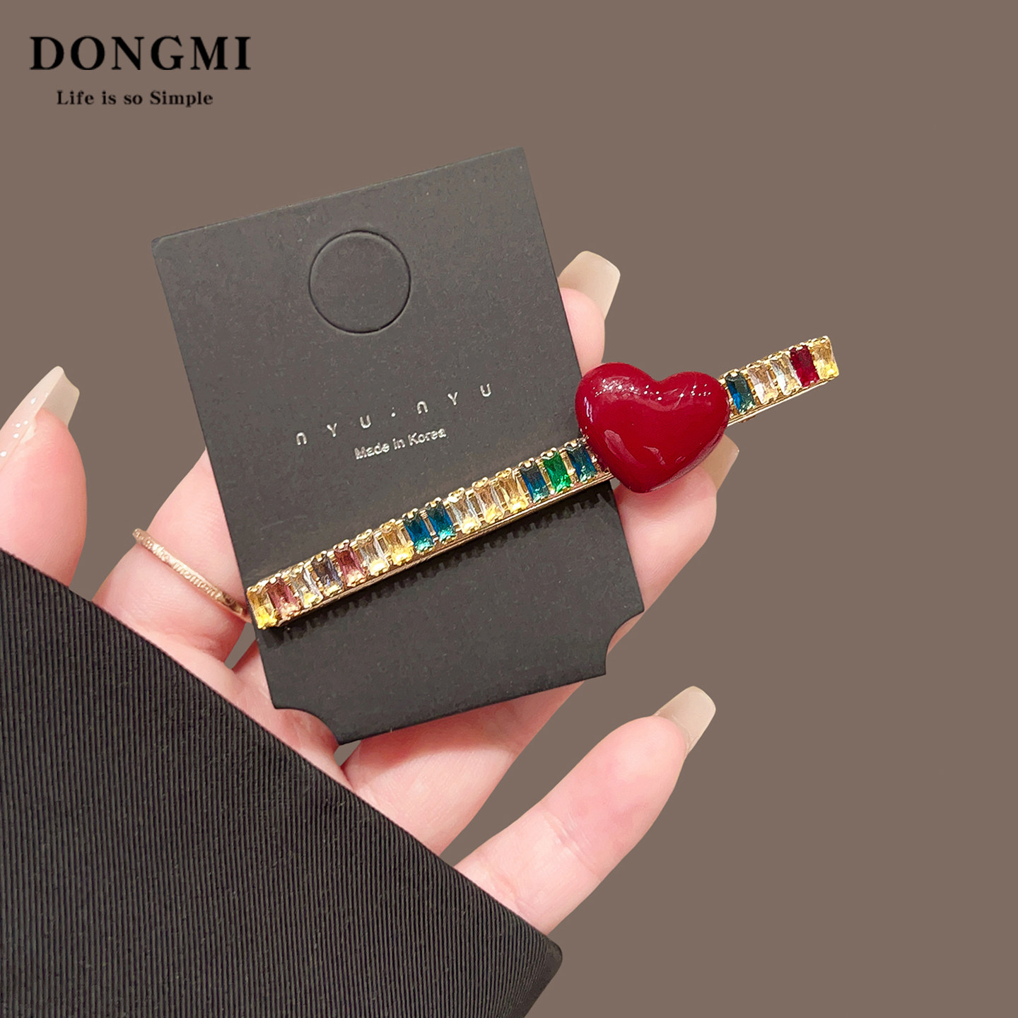 彩钻糖果色系红色小爱心发夹女2026新款甜美发卡侧边刘海夹子头饰