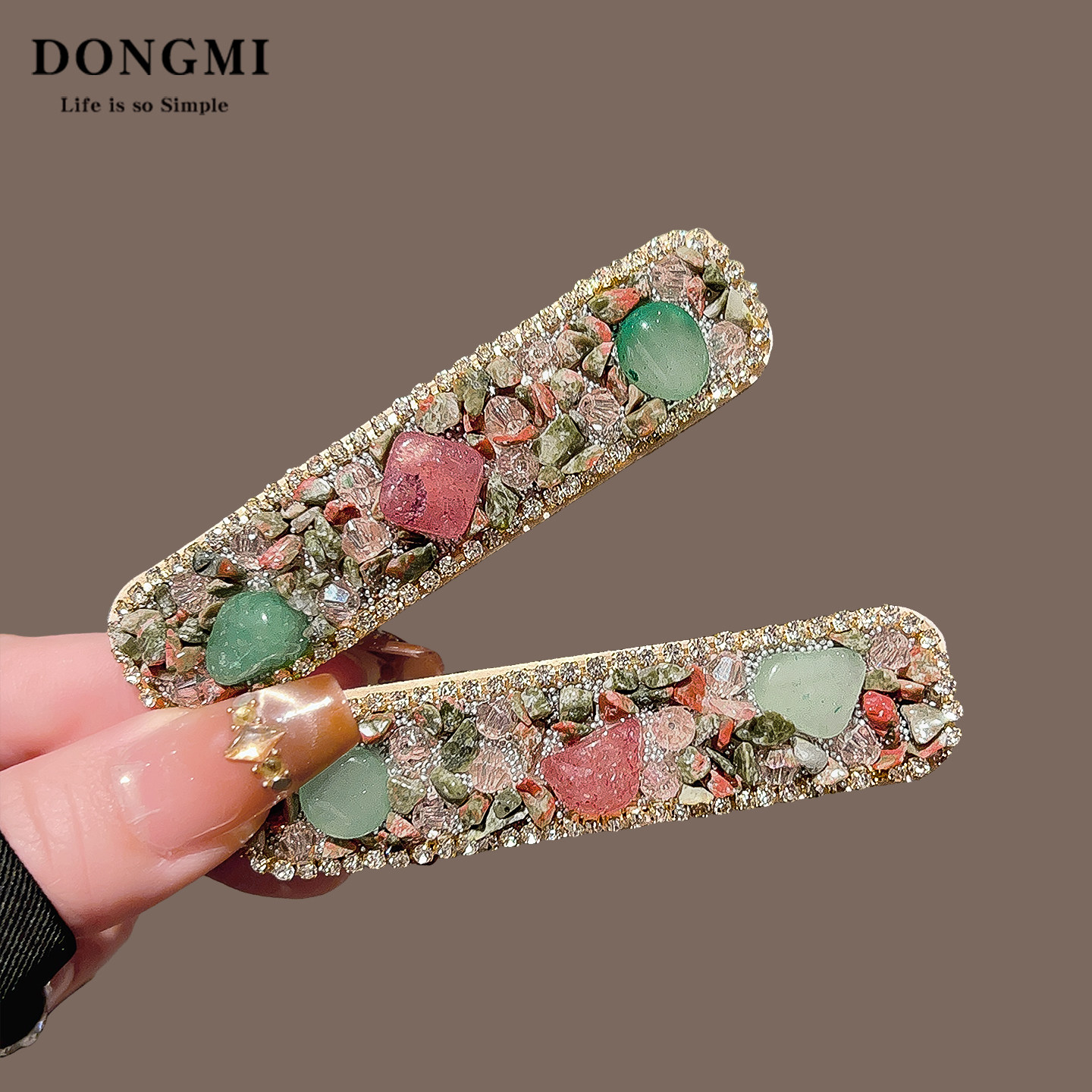 新中式复古绿色东大门发夹女2026新款高端粉钻侧边刘海夹bb夹头饰,饰品/流行首饰/时尚饰品新,发饰,淘宝优惠券,粉丝福利购,淘宝优惠卷