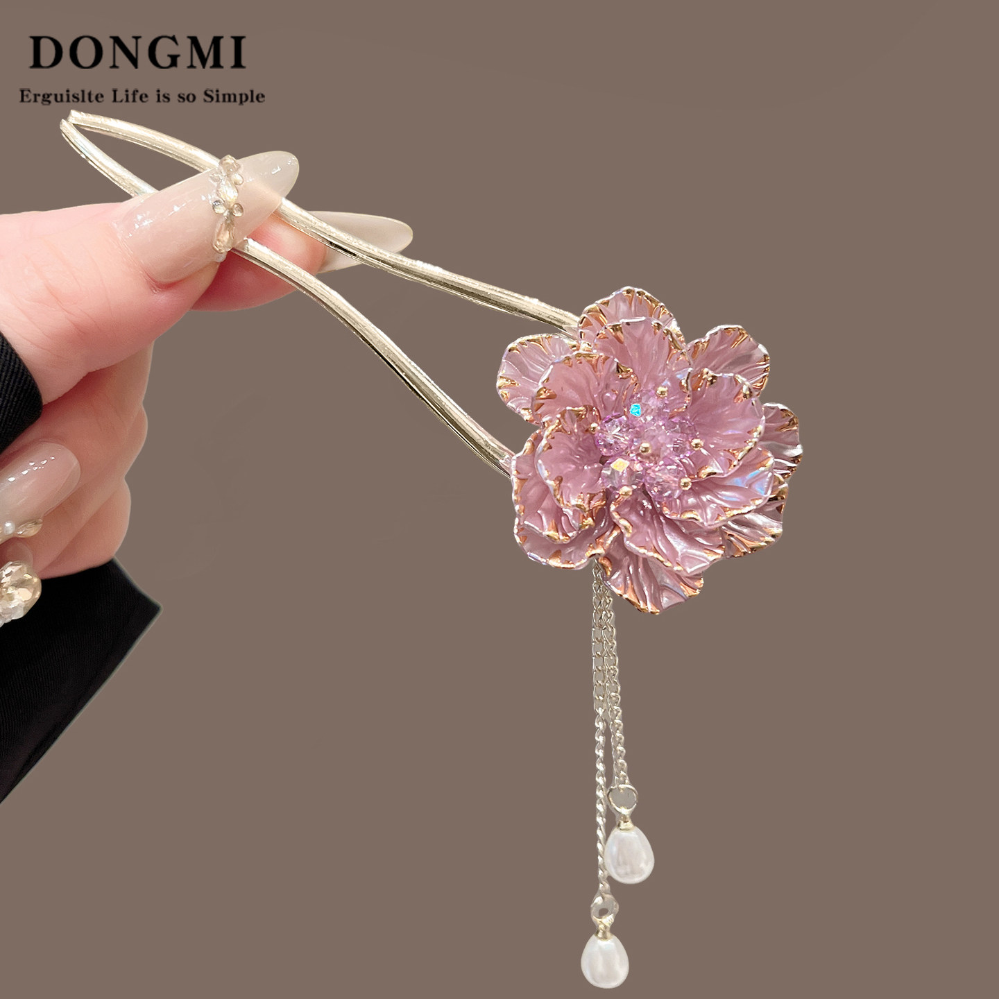 新中式优雅牡丹发簪女后脑勺U型簪子盘发神器高级感古风发钗发饰