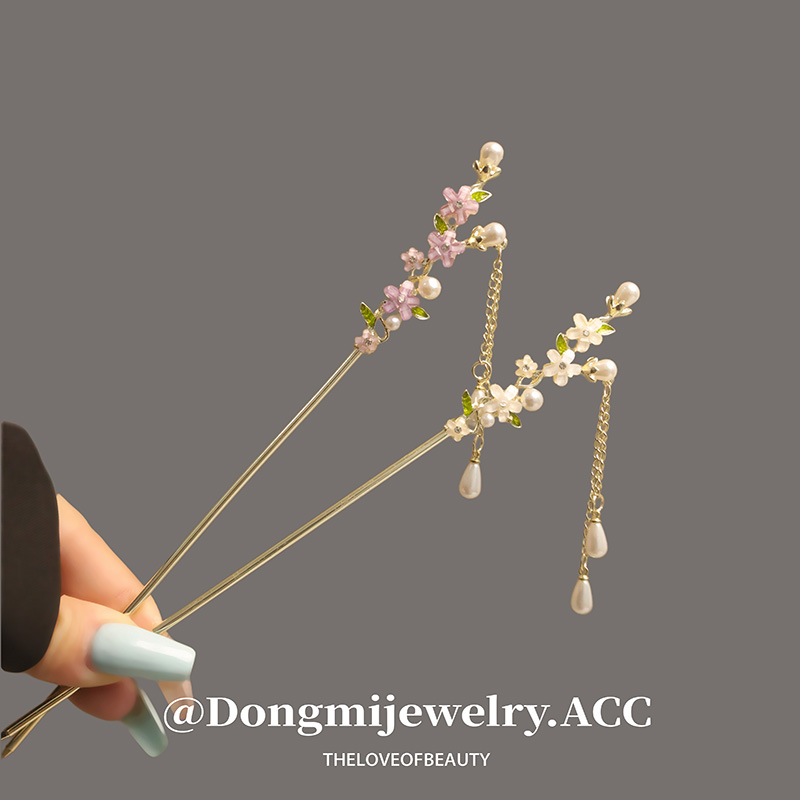 高级感花朵珍珠精致发簪古风流苏