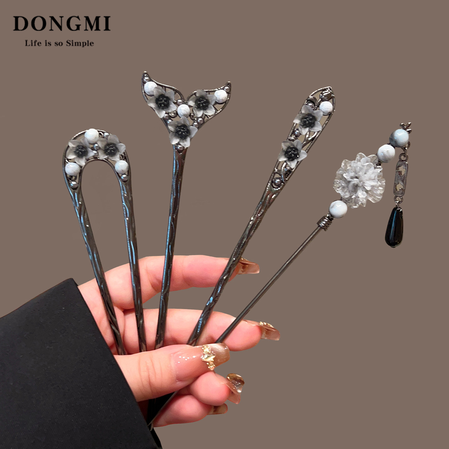 原创设计花朵合金鱼尾发簪