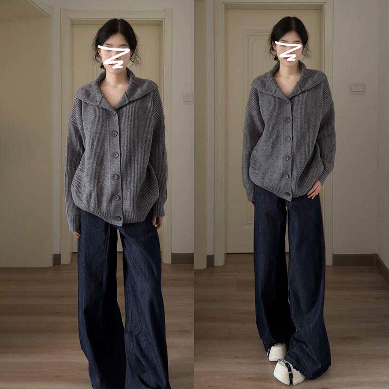 灰色高领毛衣外套女早春2025新款韩系慵懒风高级感针织开衫上衣