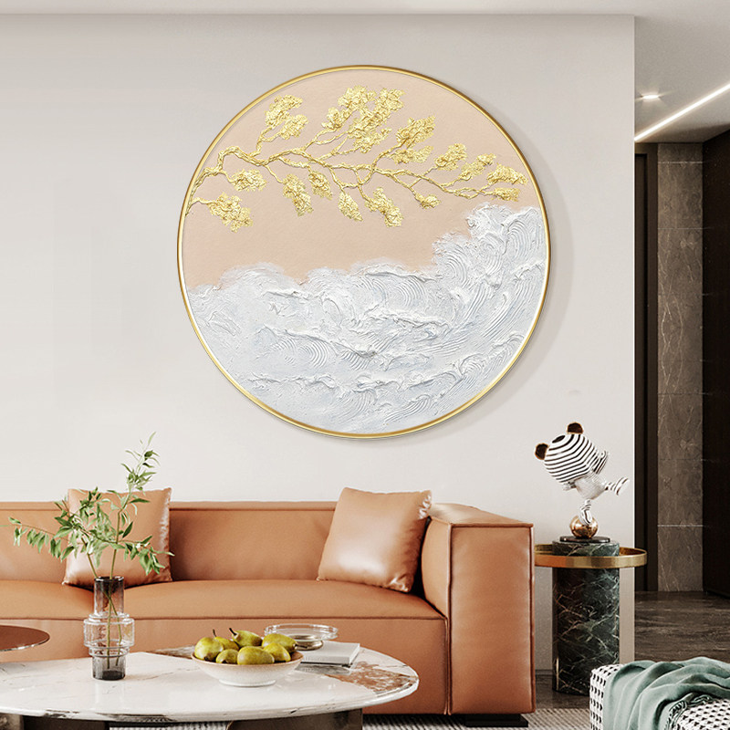 好货大芬油画餐厅圆形迎客松玄关装饰画抽象客厅沙发现代轻奢油画