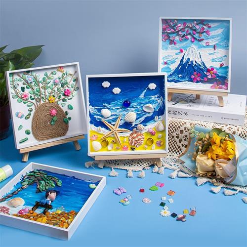 新品马赛克diy手工3D立体画装饰画托盘画 创意儿童小学生材料包幼图片