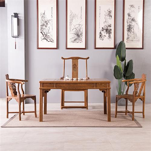 鸡翅木茶桌办公室红木泡茶桌中式实木茶桌椅组合阳台茶台茶盘一体