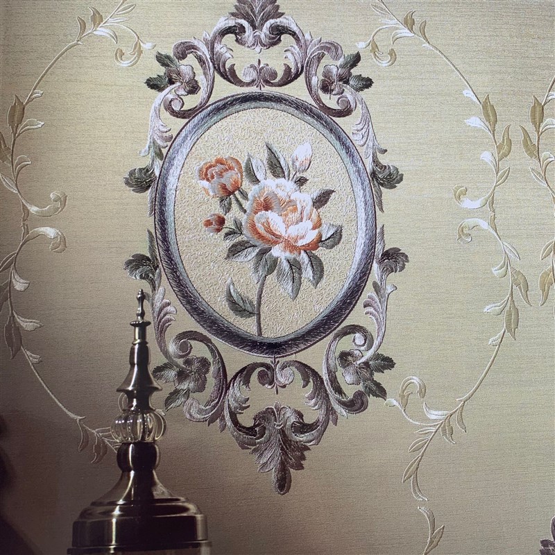 墙布无缝大碎花牡丹花刺绣满绣轻奢卧室高档别墅电视墙家用壁布