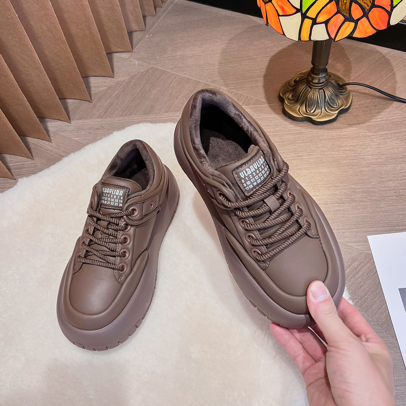 娃娃头面包鞋女日系2022冬季新款真皮厚底加绒保暖休闲运动鞋棉鞋