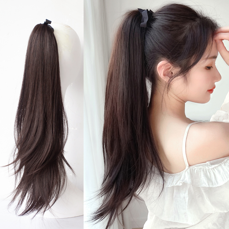 微卷绑带式马尾假发女长发自然仿真发网红抓夹高马尾假发辫子轻薄