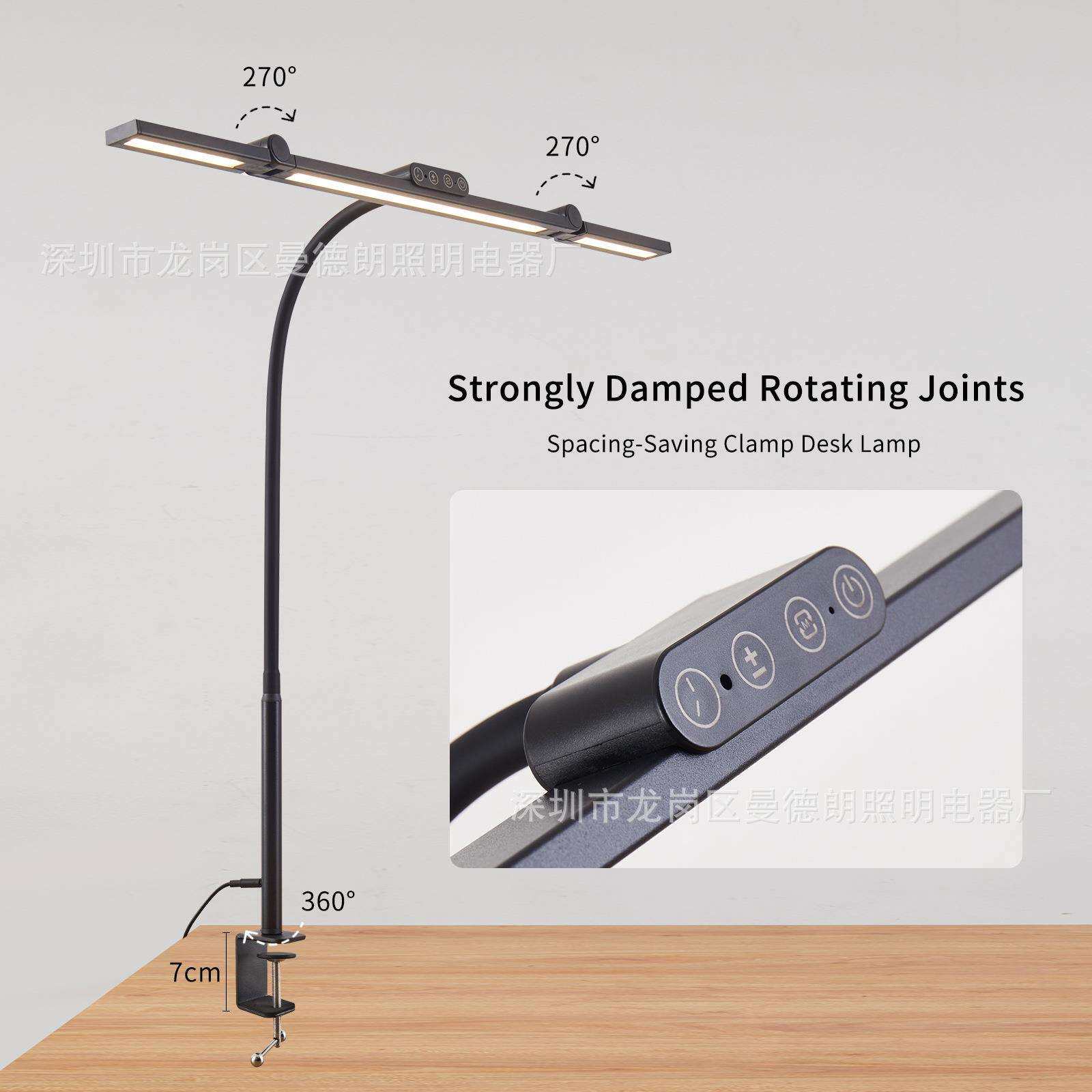 跨境LED护眼台灯鹅颈多功能写字办公可调光调色电脑屏幕夹子台灯